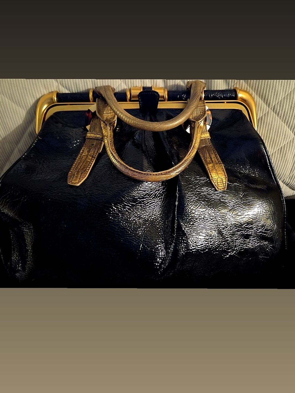 Black and Gold Structured Top-Handle Women’s Bag